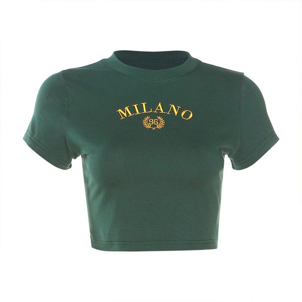 Women's Y2K Summer Short American Hot Girl Style Crop Top Crew Neck Pullover T-Shirt_ecoleips.com