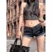 Retro Sweet Spice Girl Denim Super Shorts Women's Summer Low Waist Skinny Curled Pants Small American Hip Wrap Hot Pants_ecoleips.com