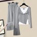 Women's Clothing Spring gray two piece tops bottoming shirt with split pants casual pants suit new women's spring_ecoleips.com