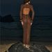 Summer Vacation Hollow Backless Robe Dress Women's Simple Solid Beach Cover Up Dresses Leisure O-neck Long Sleeved Knitted Dress_ecoleips.com