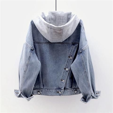 Casual Women's Denim Jacket With Hood, Loose Fit Short Coat, Spring Autumn Fashion Outerwear With Large Pockets, Versatile Top_ecoleips.com