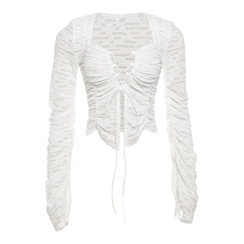 Women's Fashion Long Sleeve Cardigan Coat Sexy Hollowed out Strap Solid Color European American Style Autumn Winter New Clothing_ecoleips.com
