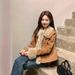 Aria Basics Melard Outfit Brown Furry Patchwork Lapel Coat Women, Thickened Fleece-lined Warm Jacket For Autumn And Winter_ecoleips.com