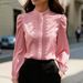 Satin Lace Trim Stand Collar Shirt Top for Women Elegant Fashion England Style Regular Fit Spring/Autumn Summer_ecoleips.com
