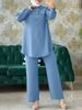 Verve Quality 2025 New Muslim Solid Color Long Sleeve Button Pocket Shirt And Pants Two-Piece Set_ecoleips.com