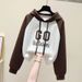 Women's Clothing Spring And Autumn Hooded Short Large Size Loose Print Fashionable Petite Tops_ecoleips.com