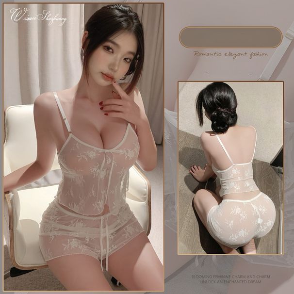 Purely Seductive Erotic Sleepwear, See-through Sheer Temptation Private Floral Pajamas, Date Night Outfit, Sexy Lingerie_ecoleips.com