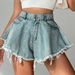 Women's Clothing Denim Shorts Women's Ripped High Waist Loose Tassel Jeans_ecoleips.com