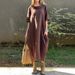 Women's Clothing Casual Loose Round Neck Mid Sleeve Long Skirt_ecoleips.com