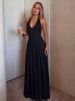 Mozision Halter V Neck Backless Sexy Maxi Dress Women Elegant Black Off-shoulder Sleeveless Bodycon Club Party Long Dresses_ecoleips.com