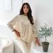 Women's Lace Trim Blouse With Lantern Sleeves - Flowy Chiffon Oversized Top For Elegant Casual Wear_ecoleips.com