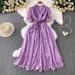 Elegant Women's French Style Dress Tie Waist Single-Breasted Embroidered Mesh Long Summer Fashion 2025_ecoleips.com