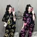 Fashionable Plus Size Two Piece Set For Women Smiley Face Wide Leg Pants And Short Sleeved Top Casual Loose Fitting Design Popular_ecoleips.com