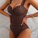 Women's Striped Print One Piece Swimsuit V Neck Double Shoulder Straps Fashion Beach Vacation Swimwear_ecoleips.com