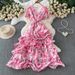 Women's French Style Light Luxury Tie Dye Print V Neck Dress Summer Slimming Elegant Long Cake Dress Resort Inspired_ecoleips.com