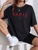 Women's Casual Black T-Shirt round Neck Short Sleeve Letter Print Loose Fit Summer Sports Top European American Style_ecoleips.com