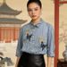 Women's Soft Denim Short Sleeved Shirt Three Dimensional Large Flower Sequin Embellished Cowhide New Style Top_ecoleips.com