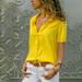 Women's Solid Color Short Sleeve Blouse – Lightweight Chiffon Fabric, V-Neck, Elegant Casual & Office Wear_ecoleips.com