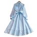 Women's French Heavy Duty Mesh Embroidered Stand Collar Dress Retro Tie Waist Slimming Full Skirt For Autumn Winter_ecoleips.com