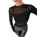European And American Cross-border 2026 Spring New Women's Small Stand-up Collar Long-sleeve Mesh Transparent_ecoleips.com