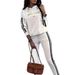 Classic Women's Fashionable Casual Two Piece Set Black And White Striped Hooded Top With Long Sleeves And Printed Trousers_ecoleips.com