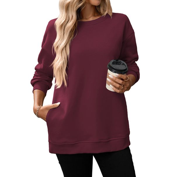 Women's Fashion Fleece Pullover Sweatshirt - Oversized Long Sleeve Crewneck Casual Top For Autumn & Winter - Solid Colors_ecoleips.com
