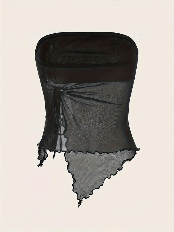 Women's Clothing Summer New Solid Color Side Drawstring Slit Irregular Slim Fit Tube Top Vest Top_ecoleips.com