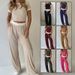 Women's Breathable Cotton Short Sleeve Top Wide-Leg Pants Set Casual Loungewear Workout Office Outfit_ecoleips.com