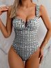 Women's Fashionable Printed One Piece Swimsuit Ruffled V Neck Double Shoulder Straps Beach Vacation Swimwear_ecoleips.com