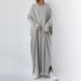 Women's Clothing Casual Long Sleeve V-Neck Swing Dress - Cotton Blend Flowy Maxi Dress For Everyday Comfort (Gray/Black/Army Green, Sizes M-5XL)_ecoleips.com