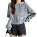 Spring Autumn 2025 New Loose Hooded Waffle Sweatshirt Women With Unique Design For Petite Figures, Short And Long Sleeve_ecoleips.com