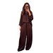Women's Fashion Set Solid Color V Neck Tie Waist Loose Fitting Casual Trousers Suit New Style Elegance_ecoleips.com