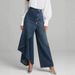 Women's Loose Casual Fashionable Denim Pants Button Down Long Hem Solid Color Genuine New_ecoleips.com
