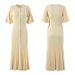 Women's Clothing Summer Dress Round Neck Contrast Color Short Sleeve Long Dress Hollow Slim Fishtail Knitted Dress_ecoleips.com
