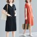 plus Size Women's Summer T-Shirt Dress Loose Korean Style Mid-Length V Neck Solid Color Slimming Short Sleeve for Curvy_ecoleips.com