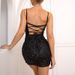 European And American Cross-Border Hot-Selling V-Neck Strap Sequin Elegant Socialite Party Little Black Sexy Backless_ecoleips.com