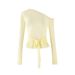 Women's European Style Long Sleeve T-Shirt Off-Shoulder Slimming Elegant Tie-Up Design New 2025_ecoleips.com