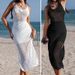Women's Clothing New Holiday Three Dimensional Hook Flower Side High Slit Adjustable Sling Hollow Dress Beach Cover Up Long Skirt_ecoleips.com