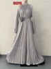 Modest Abaya Dress Elegant Printed Pleated Off-Shoulder Maxi Dress With High Slit – Trendy Streetwear & Feminine Style For Women_ecoleips.com