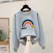 Women's Loose Fit Fleece Lined Thickened Sweatshirt European American Style Autumn Winter New Rainbow Letter Pure Cotton Top_ecoleips.com