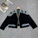 Women's Retro Velvet Patchwork Color Block Jacket Beaded Embroidery Trendy Brand Denim Outerwear Spring Autumn New_ecoleips.com