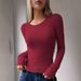 Autumn/Winter: Pure-Color Long-Sleeved Woolen Round-Neck Home Wear Top For Women_ecoleips.com