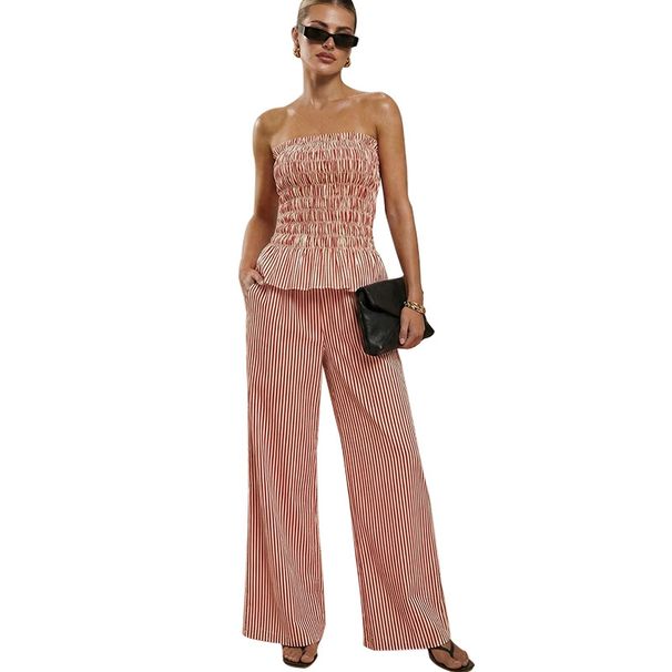 2025 Summer New Cross-Border Foreign Trade European American Style Women's Tube Top And Straight-Leg Pants_ecoleips.com