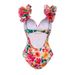 Women's Ruffled Backless One-Piece Swimsuit - Floral Print Beachwear_ecoleips.com