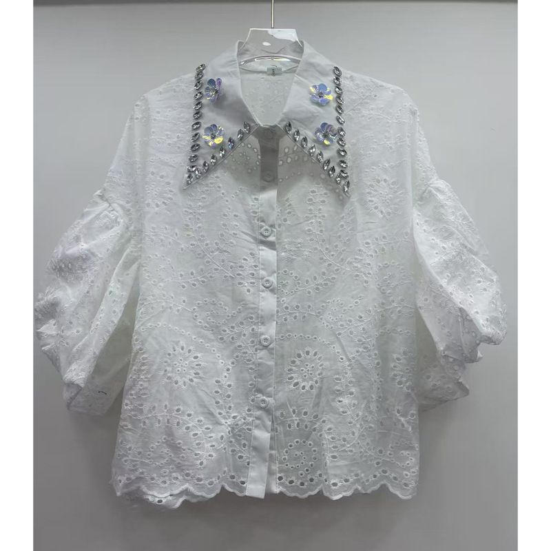 Women's Clothing Design Niche Diamond Sequined Hollow Shirt For Women Summer New High Waist Shirt Temperament Versatile Top_ecoleips.com