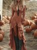 Elegant Long Sleeve Wrap Dress With Ruffles & Plaid Print – Vintage-Inspired Fall Fashion For Women_ecoleips.com