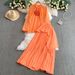 Elegant French-Style Blouse With 3D Floral Collar & Bubble Sleeves + High-Waist Slimming Pleated Skirt Set – Chic Two-Piece Outfit For Women_ecoleips.com