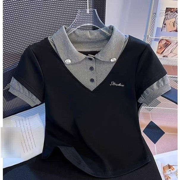 Women's Clothing Slim Fit Polo Collar T-Shirt Short Sleeve Unique Design Summer Top Fits True To Size_ecoleips.com