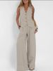 Women's Fashion Patchwork Vest Trousers Set V Neck Casual Cotton Linen Suit_ecoleips.com