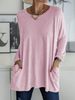 2026 Wish Spring Summer New European American Round Neck Long Sleeve Loose Pocket Solid Color T-Shirt Casual_ecoleips.com